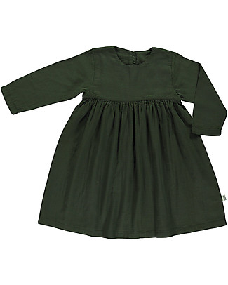Poudre Organic Robe Liseron Long Sleeved Dress - Forest Green - 100% Organic Cotton Double Gauze Dresses_