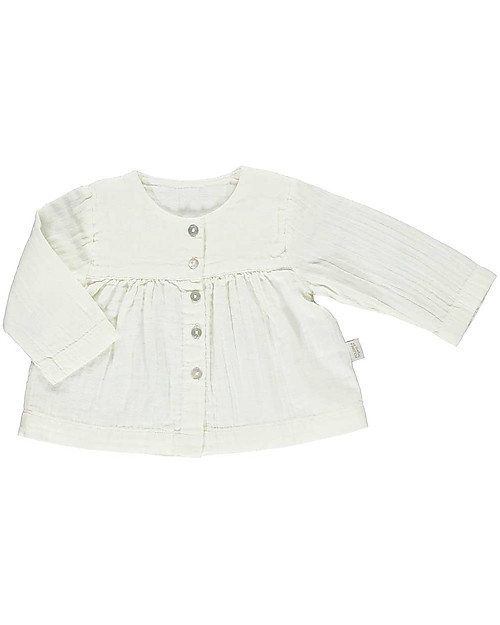 Poudre Organic Romarin Girl Blouse with Bottons (from 3 years), Lait - 100% organic cotton Long Sleeves Tops
