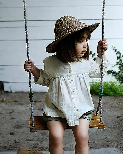 Poudre Organic Romarin Girl Blouse with Bottons (from 3 years), Lait - 100% organic cotton Long Sleeves Tops