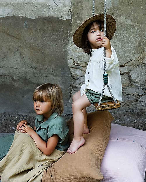 Poudre Organic Romarin Girl Blouse with Bottons (from 3 years), Lait - 100% organic cotton Long Sleeves Tops