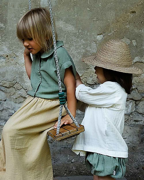 Poudre Organic Romarin Girl Blouse with Bottons (from 3 years), Lait - 100% organic cotton Long Sleeves Tops