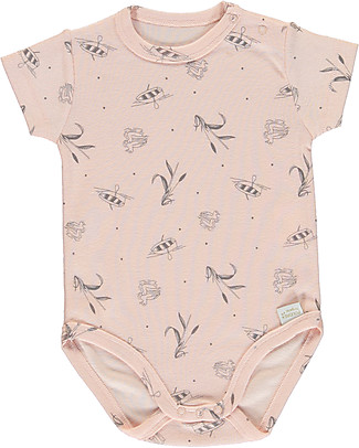 Poudre Organic Short Sleeved Aloès Bodysuit - Sand with Lake Print - 100% organic cotton Short Sleeves Bodies