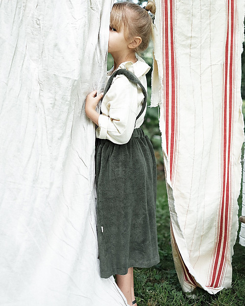Poudre Organic Skirt with Suspenders Muguet - Forest Green - Organic Cotton Terry Skirts