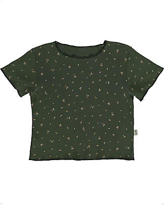 Poudre Organic T-shirt Bouleau - Flower on Forest Green - 100% Organic Cotton T-shirts