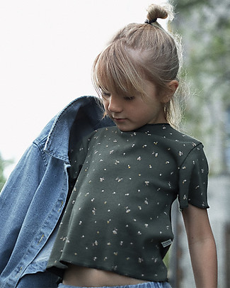 Poudre Organic T-shirt Bouleau - Flower on Forest Green - 100% Organic Cotton T-shirts