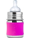 Pura Kiki Stainless Steel Baby Bottle - 150 ml - Pink Silicone Teats
