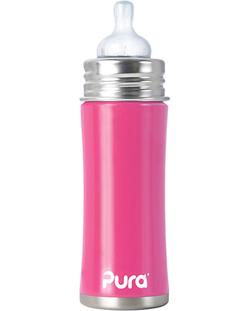 Pura Kiki Stainless Steel Infant Bottle - 325ml - Pink Teats