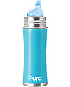 Pura Kiki Stainless Steel Sippy Bottle - 325ml - Turquoise Teats