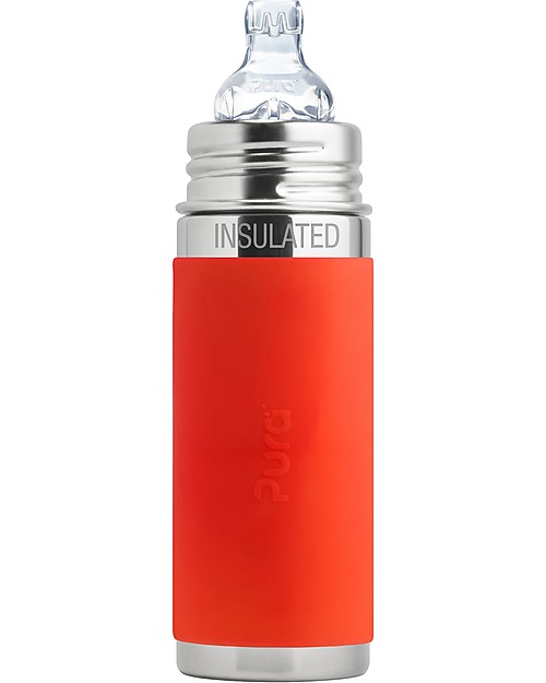 Pura Kiki Stainless Steel Vacuum Insulated Baby Bottle - 250ml - Orange - Medium Flow Teat 3+ Months Thermos Bottles