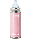 Pura Kiki Stainless Steel Vacuum Insulated Toddler - 250ml - Medium Flow Teat 3+ months - Pink Teats