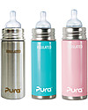 Pura Kiki Stainless Steel Vacuum Insulated Toddler - 266ml - Medium Flow Teat 3+ months - Natural Stainless Teats