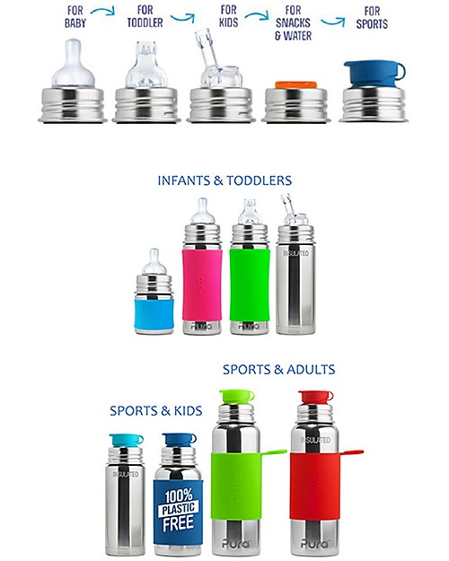 Pura Kiki Stainless Steel Vacuum Insulated Toddler Sippy Bottle - 266ml - 6+ months - Green Teats