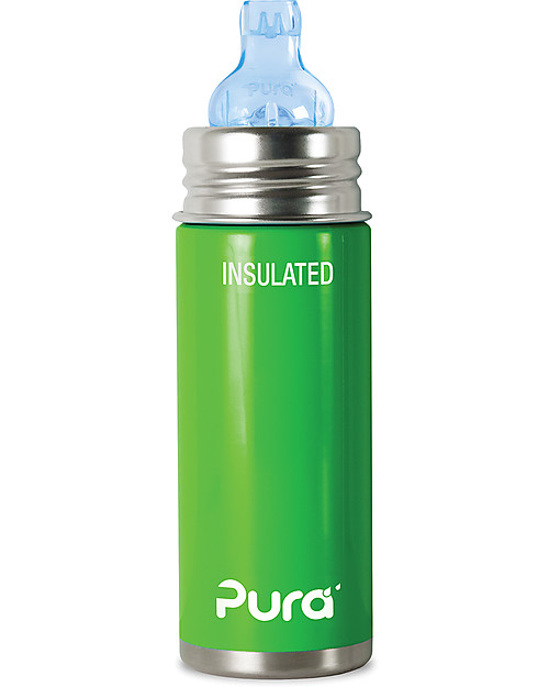 Pura Kiki Stainless Steel Vacuum Insulated Toddler Sippy Bottle - 266ml - 6+ months - Green Teats
