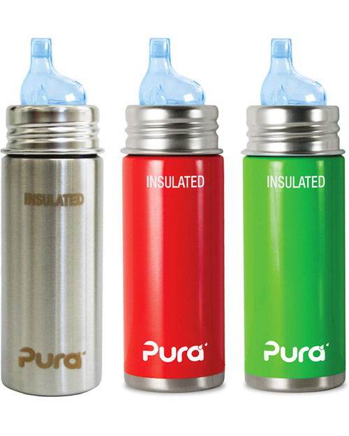 Pura Kiki Stainless Steel Vacuum Insulated Toddler Sippy Bottle - 266ml - 6+ months - Green Teats