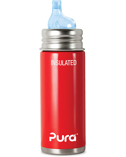 Pura Kiki Stainless Steel Vacuum Insulated Toddler Sippy Bottle - 266ml - 6+ months - Red Teats