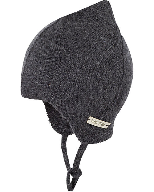 Pure Pure by Bauer Baby Pointed Hat with Laces - Anthracite - Merino Wool and Cashmere Winter Hats