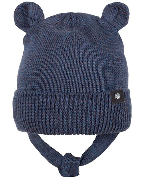 Pure Pure by Bauer Hat with Ears - Dark Denim - Silk/Organic Merino Wool GOTS Winter Hats