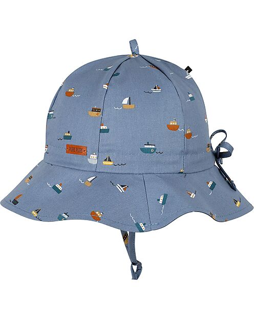 Pure Pure by Bauer Summer Hat - Denim Blue with Boats - Uv Protection - 100% Organic Cotton GOTS Certified Sunhats
