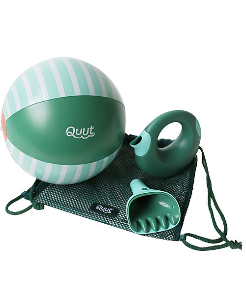 Quut Beach Set - Garden Green - Ball/Watering Can and Rake - with Colored Bag Beach Toys