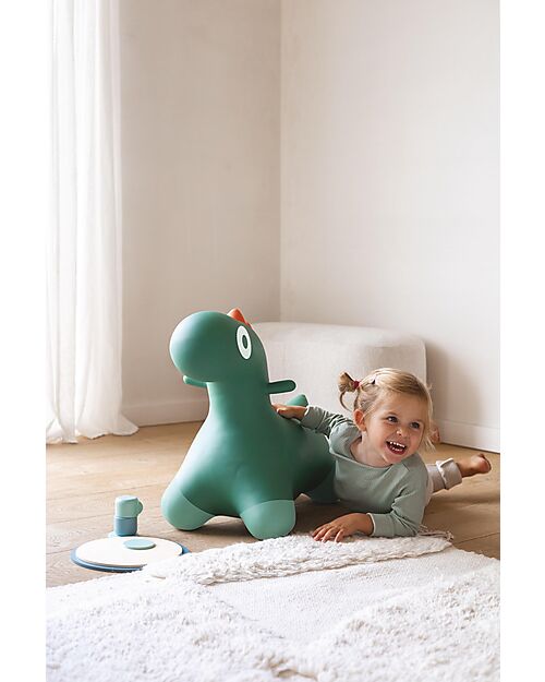 Quut Inflatable Rideable Toy - Hoppi Dino - Green - Vinyl Rides On