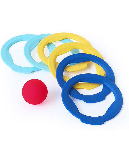 Quut Ringo set with 6 Rings and a Ball - Multicolored - Lightweight and environmentally friendly Beach Toys