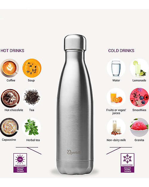 Qwetch Insulated Stainless Steel Bottle - Brushed steel - 260ml Thermos Bottles