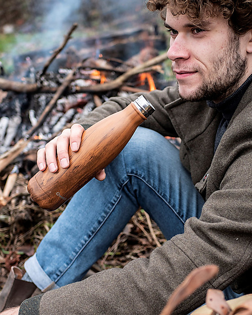 Qwetch Insulated Stainless Steel Bottle - Wood - 500ml Thermos Bottles