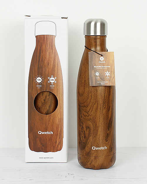 Qwetch Insulated Stainless Steel Bottle - Wood - 500ml Thermos Bottles