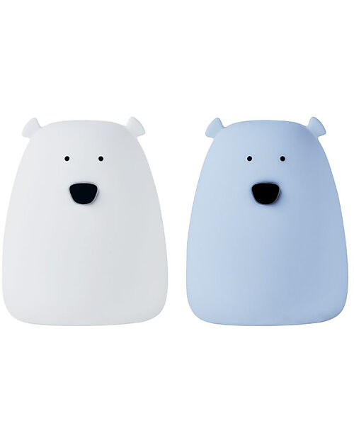 Rabbit & Friends Portable Night Light Teddy Bear in Soft Silicone - White and Blue - 10x8.6 cm Nightlights