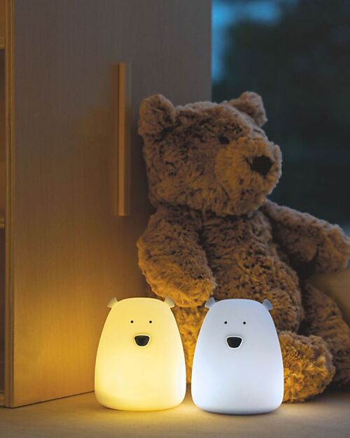 Rabbit & Friends Portable Night Light Teddy Bear in Soft Silicone - White and Blue - 10x8.6 cm Nightlights