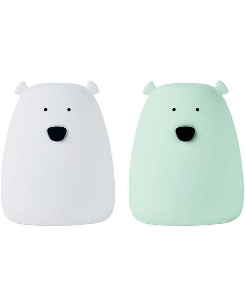 Rabbit & Friends Portable Night Light Teddy Bear in Soft Silicone - White and Green - 10x8.6 cm Nightlights