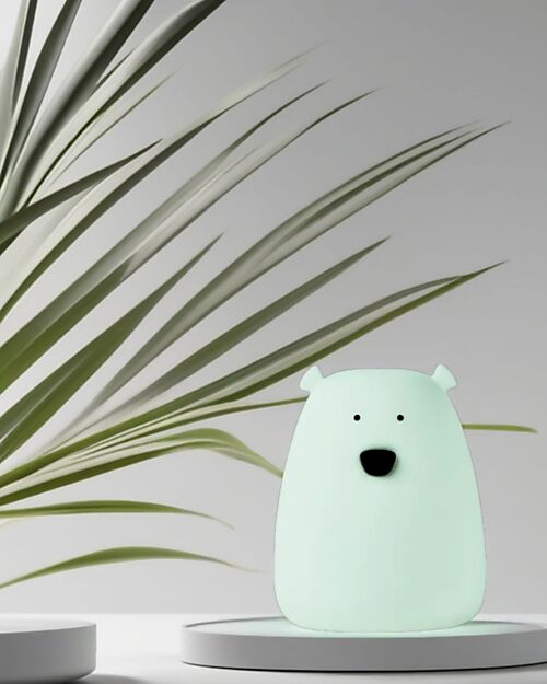 Rabbit & Friends Portable Night Light Teddy Bear in Soft Silicone - White and Green - 10x8.6 cm Nightlights