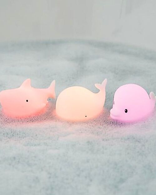 Rabbit & Friends Set of 3 Mini Waterproof Lamps - Luminous Bath Toy - Shark Dolphin and Whale Nightlights