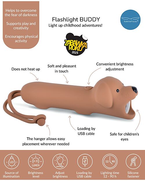 Rabbit & Friends Soft Silicone Flashlight - Dog - Adjustable Brightness Nightlights