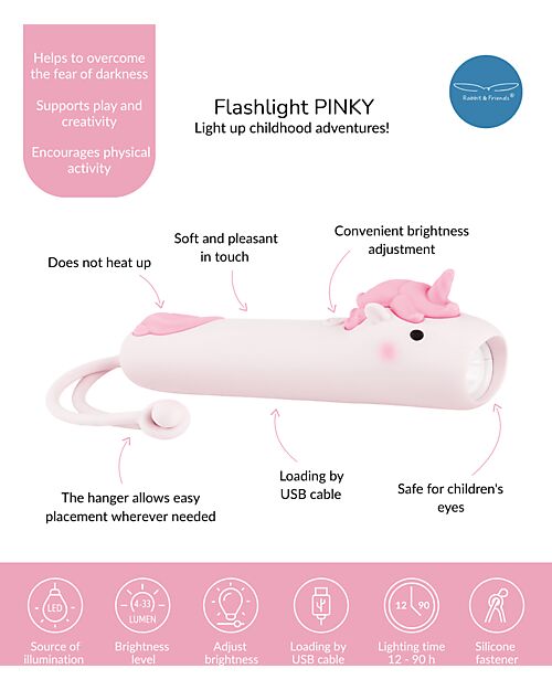 Rabbit & Friends Soft Silicone Flashlight - Unicorn - Adjustable Brightness Nightlights