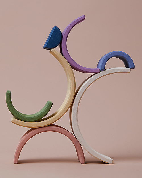 Raduga Grez Stackable Wooden Arch - White Outside Colorful Inside - Handmade Educational Toy to Stimulate your Baby Montessori Toys
