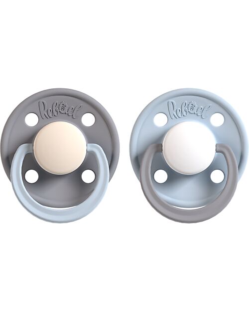 Rebael Set of 2 Bicolour Pacifier - Round Nipple in Natural Latex - Stormy Elephant and Cold Pony - Made in Danemark - BPA & PVC Free Dummies & Soothers