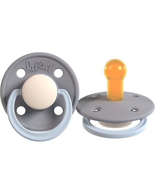 Rebael Set of 2 Bicolour Pacifier - Round Nipple in Natural Latex - Stormy Elephant and Cold Pony - Made in Danemark - BPA & PVC Free Dummies & Soothers