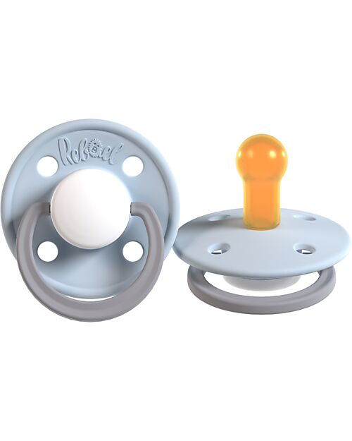 Rebael Set of 2 Bicolour Pacifier - Round Nipple in Natural Latex - Stormy Elephant and Cold Pony - Made in Danemark - BPA & PVC Free Dummies & Soothers