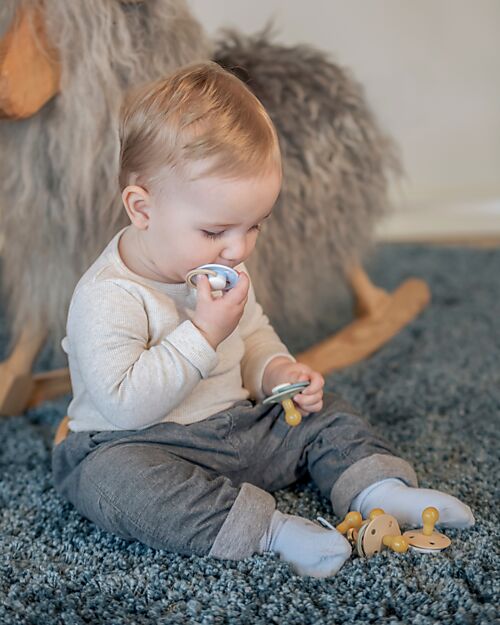 Rebael Set of 2 Bicolour Pacifier - Round Nipple in Natural Latex - Stormy Elephant and Cold Pony - Made in Danemark - BPA & PVC Free Dummies & Soothers