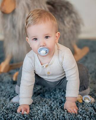 Rebael Set of 2 Bicolour Pacifier - Round Nipple in Natural Latex - Stormy Elephant and Cold Pony - Made in Danemark - BPA & PVC Free Dummies & Soothers