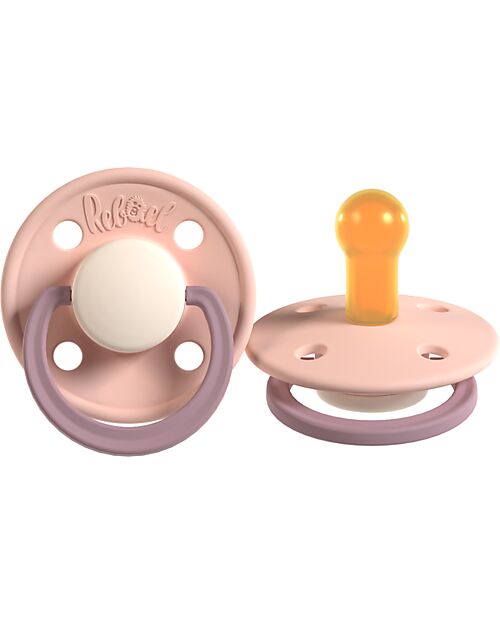 Rebael Set of 2 Bicolour Pacifier - Round Nipple in Natural Latex - Tornado Rhino and Misty Poodle - Made in Danemark - BPA & PVC Free Dummies & Soothers