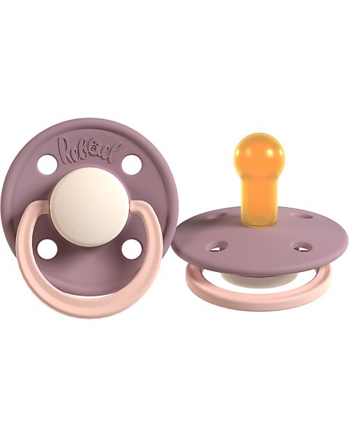 Rebael Set of 2 Bicolour Pacifier - Round Nipple in Natural Latex - Tornado Rhino and Misty Poodle - Made in Danemark - BPA & PVC Free Dummies & Soothers