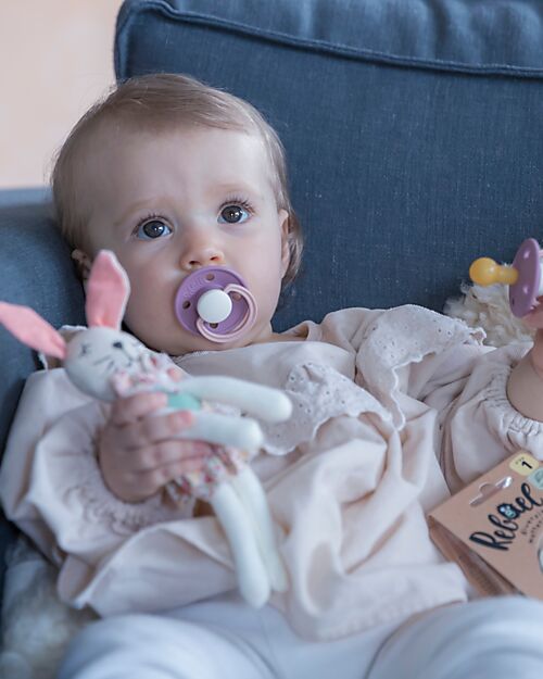 Rebael Set of 2 Bicolour Pacifier - Round Nipple in Natural Latex - Tornado Rhino and Misty Poodle - Made in Danemark - BPA & PVC Free Dummies & Soothers