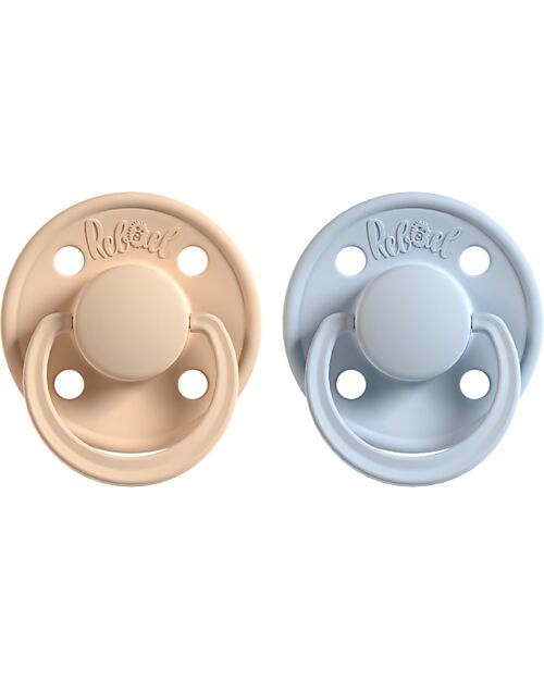 Rebael Set of 2 Pacifier - Round Nipple in Natural Latex - Almond and Tiny Sky - Made in Danemark - BPA & PVC Free Dummies & Soothers