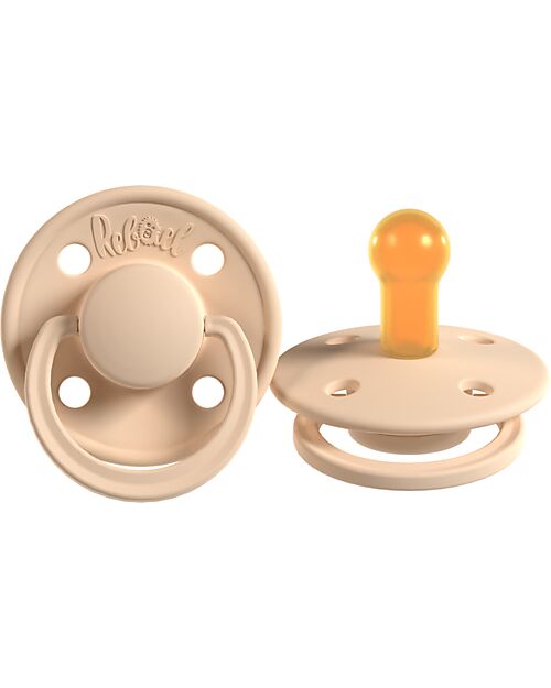 Rebael Set of 2 Pacifier - Round Nipple in Natural Latex - Almond and Tiny Sky - Made in Danemark - BPA & PVC Free Dummies & Soothers