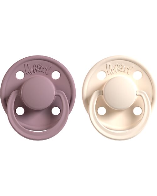 Rebael Set of 2 Pacifier - Round Nipple in Natural Latex - Plum and Champagne - Made in Danemark -  BPA & PVC Free Dummies & Soothers