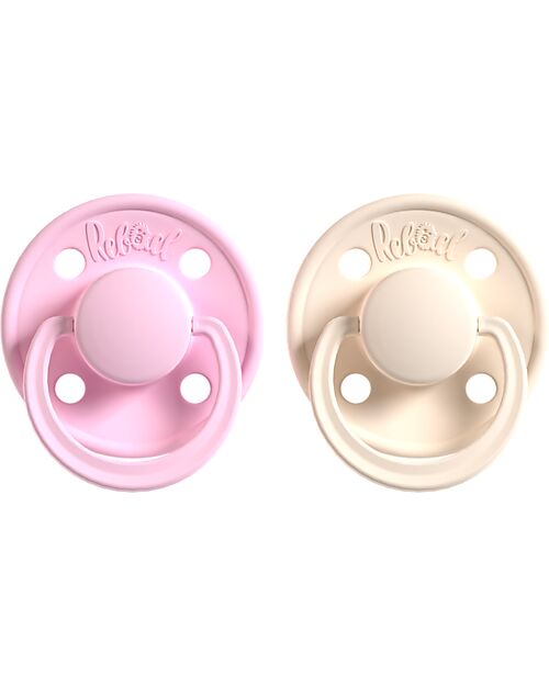 Rebael Set of 2 Pacifier - Round Nipple in Natural Latex - Sweet Pink and Champagne - Made in Danemark - BPA & PVC Free Dummies & Soothers