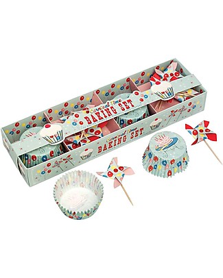 Rex London Baking Set Cupcake Cases + Toppers, Carnival Time Cake Decorations