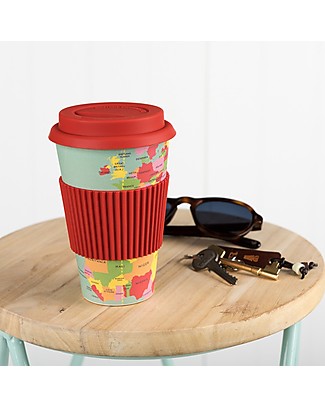 Rex London Bamboo Travel Mug 400 ml, World Map - Original and Eco-Friendly Cups & Beakers